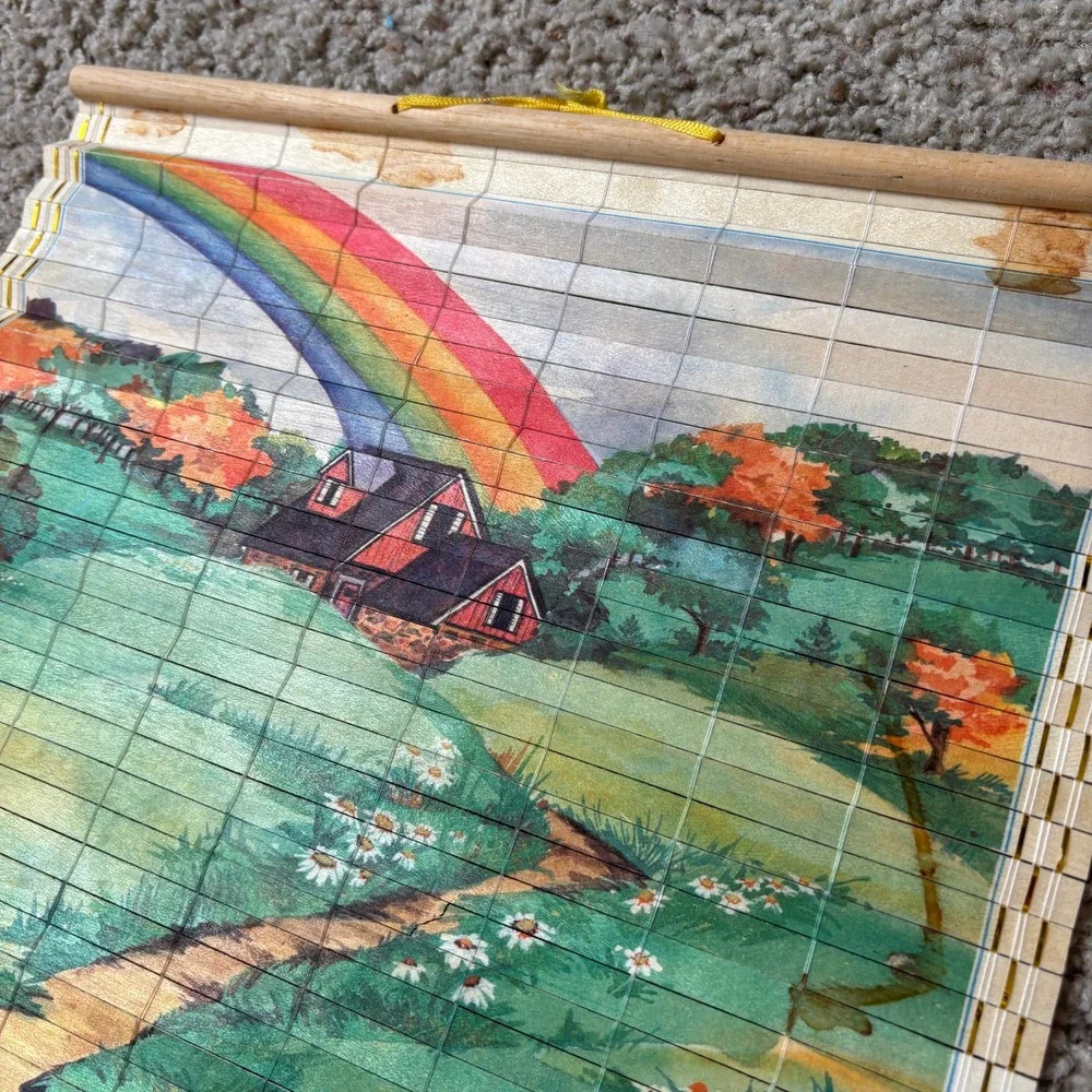 VTG 80s Bamboo Wood Slat Decor Mailbox Rainbow Squirrel Cottage Core Farm Kitsch